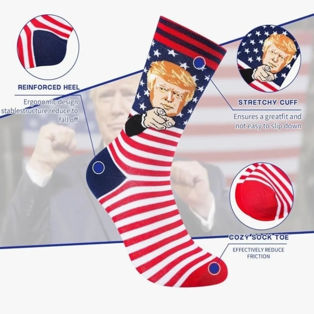 Donald Trump American Flag Patriotic Crew Socks Novelty‎ Red White Blue 1 pair